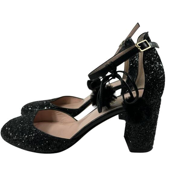 Kate Spade Abigail Glitter Pumps Pom Pom Block Heel Party Shoe Wmn Sz 6.5 - Picture 5 of 16